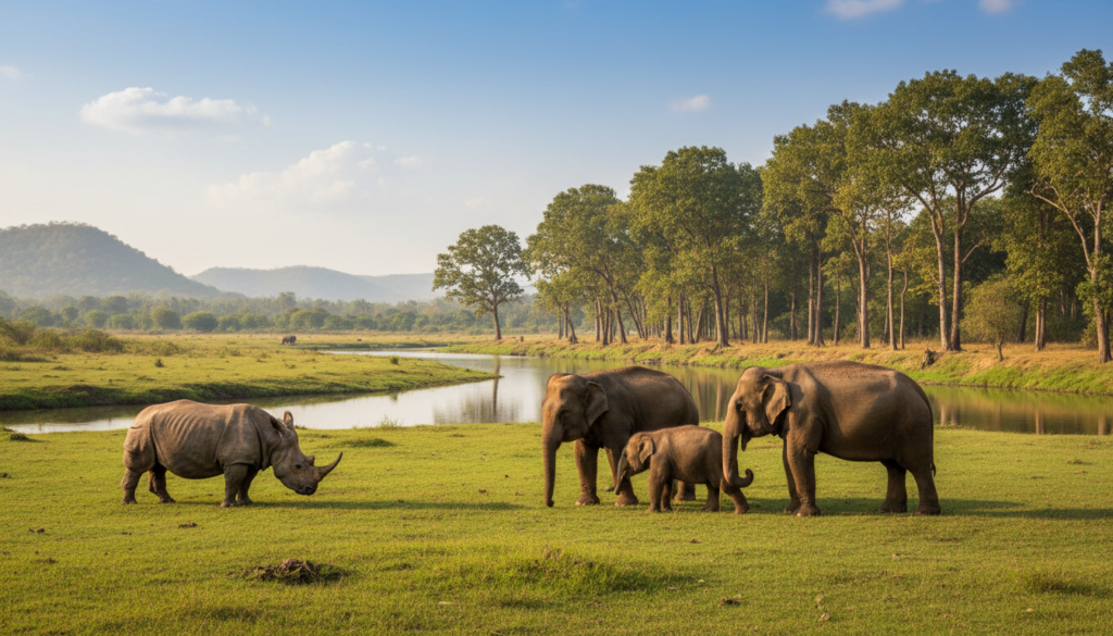 rhinos and elephants national park
